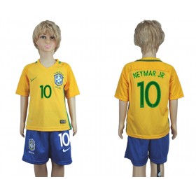 Camisolas de Futebol Brasil Neymar JR 10 Criança Equipamento Principal 2016 Manga Curta