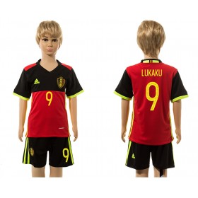 Camisolas de Futebol Bélgica Lukaku 9 Criança Equipamento Principal 2016 Manga Curta
