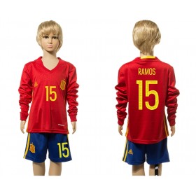 Camisolas de Futebol Espanha Ramos 15 Criança Equipamento Principal 2016 Manga Comprida
