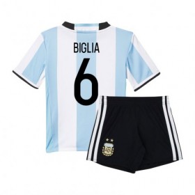 Camisolas de Futebol Argentina Biglia 6 Criança Equipamento Principal 2016 Manga Curta