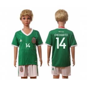 Camisolas de Futebol México Chicharito 14 Criança Equipamento Principal 2016 Manga Curta