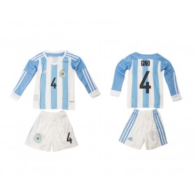 Camisolas de Futebol Argentina Gino 4 Criança Equipamento Principal 2016 Manga Comprida
