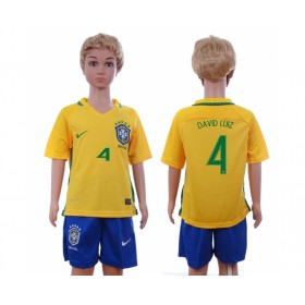 Camisolas de Futebol Brasil David Luiz 4 Criança Equipamento Principal 2016 Manga Curta