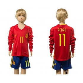 Camisolas de Futebol Espanha Pedro 11 Criança Equipamento Principal 2016 Manga Comprida