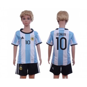 Camisolas de Futebol Argentina Roman 10 Criança Equipamento Principal 2016 Manga Curta