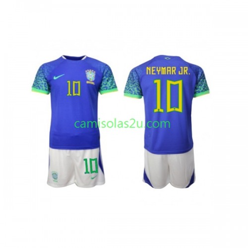 Camisolas de futebol Brasil Neymar JR 10 Criança Equipamento Alternativa  World Cup 2022 Manga Curta