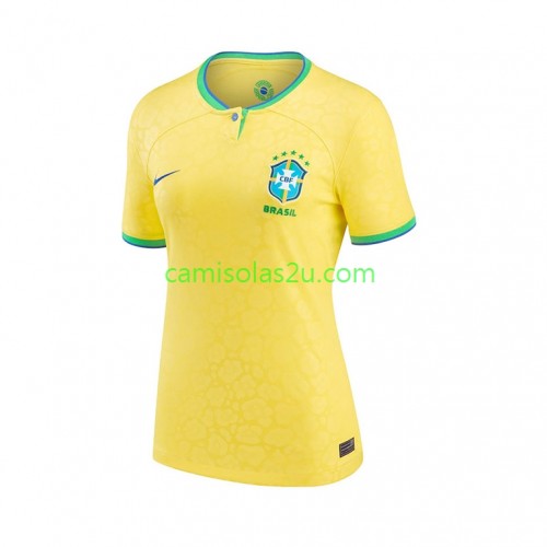 Camisolas de futebol Brasil Mulher Equipamento Principal World Cup 2022  Manga Curta