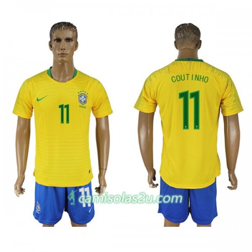 Camisolas de Futebol Brasil Philippe Coutinho 11 Equipamento Principal Copa do Mundo 2018 Manga Curta