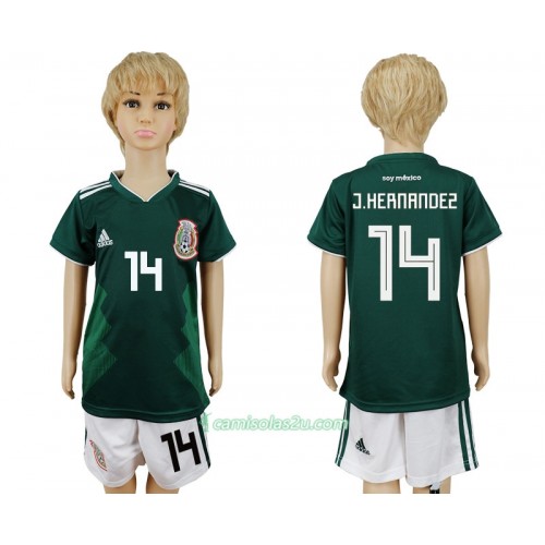 Camisolas de Futebol México Javier Hernandez 14 Criança Equipamento Principal Copa do Mundo 2018 Manga Curta