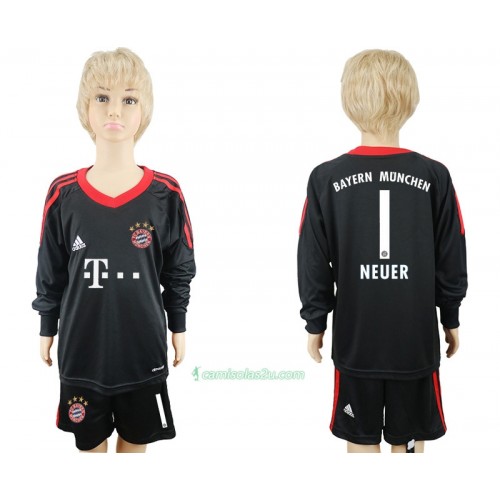Camisolas de Futebol FC Bayern München Guarda Redes Neuer 1 Criança Equipamento Principal 2017/18 Manga Comprida