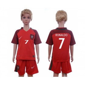 Camisolas de Futebol Portugal Cristiano Ronaldo 7 Criança Equipamento Principal Euro 2016 Manga Curta