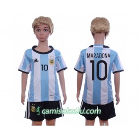 Camisolas de Futebol Argentina Maradona 10 Criança Equipamento Principal 2016 Manga Curta